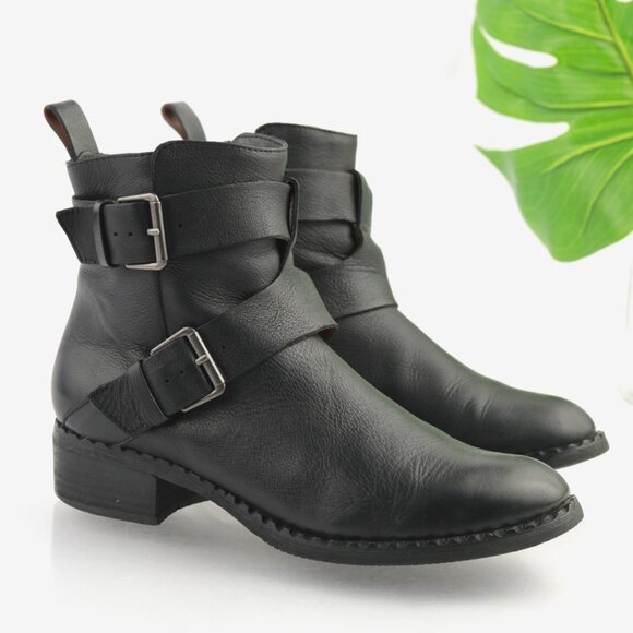 Gentle Souls Womens Best Moto Boot Size 8 Black Leather Buckle Block Heel Bootie - Picture 1 of 12